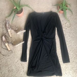 Low cut Thigh Slit Black Dress